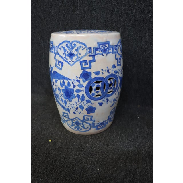 Mid 20th Century Chinese Porcelain Blue & White Garden Seat Plant Stand For Sale - Image 5 of 6