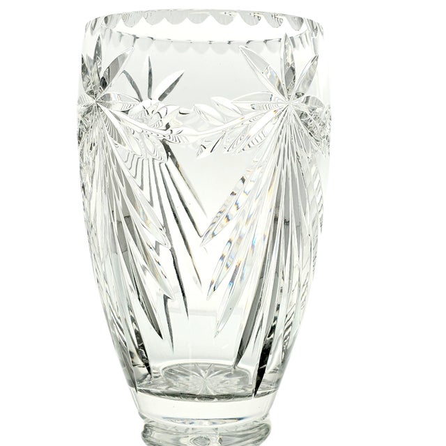 Traditional Vintage Crystal Clear Industries Atrium 9” Vase Floral 24% Lead Cut Crystal Poland For Sale - Image 3 of 7