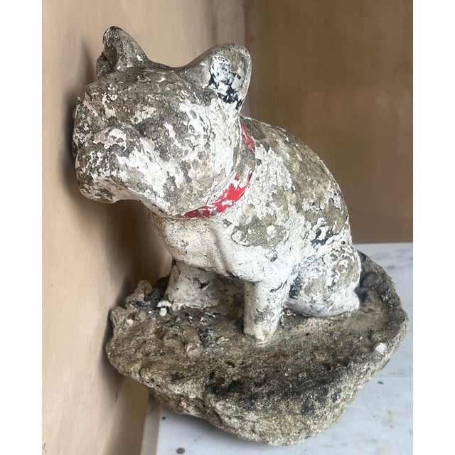 Antique Weathered French Bull Dog Concrete Dog Statue, C. 1940's For Sale - Image 4 of 15