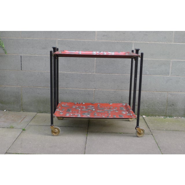 Mid-Century Modern Mid-Century Model Dinett Folding Serving Trolley with Motifs of Pewter Tableware from Bremshey & Co., 1950s For Sale - Image 3 of 13