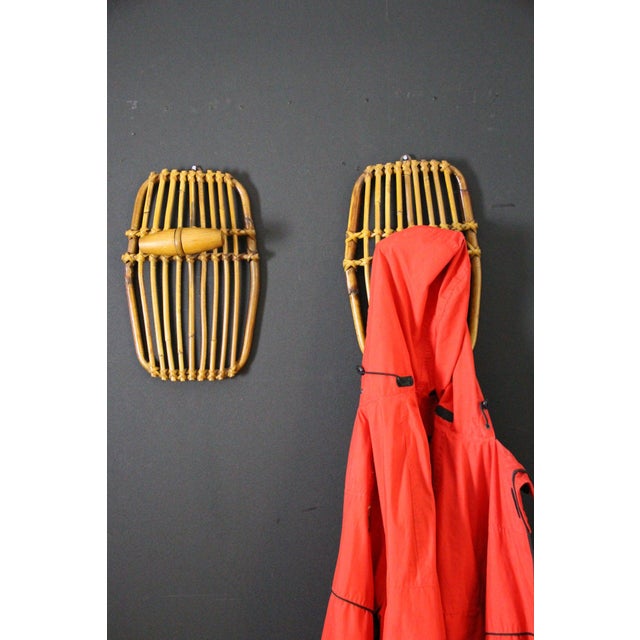 Rattan and Bamboo Coat Rack with Mirror in the style of Franco Albini, Italy, 1960s, Set of 2 For Sale - Image 10 of 12
