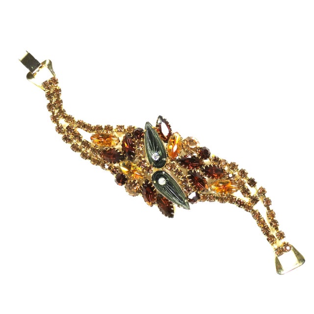 Metal Vintage Citrine Crystal Art Glass Bracelet 1950s For Sale - Image 7 of 9