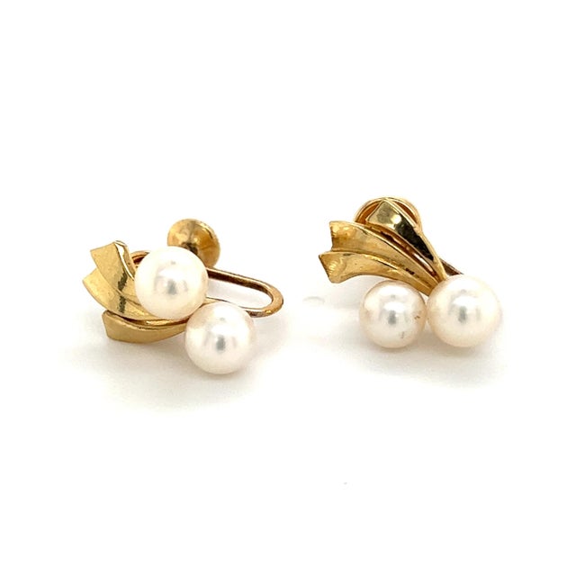1990s Mikimoto Estate Akoya Pearl Earrings 14k Gold, 2 Pieces For Sale In New York - Image 6 of 9
