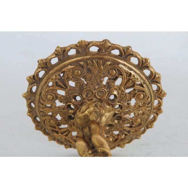 Mid 20th Century Dar Glo Ny Lidded Glass Salt Cellar on Gilt Brass Filigree Cherub Pedestal 5011b For Sale - Image 5 of 11