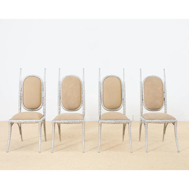 Mid-Century Modern Set of Four Arthur Court Horned Antler Aluminum Dining Chairs For Sale - Image 3 of 12