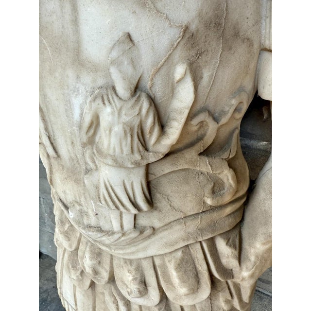 Stone Late 20th Century Life Sized Marble Roman General Statue On Travertine Block Garden Ornament For Sale - Image 7 of 17