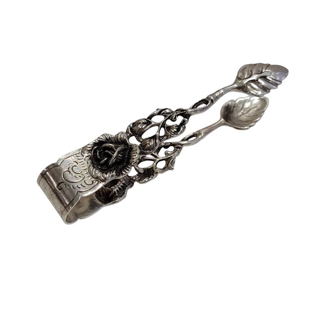 1940s Mid 20th Century Art Nouveau German Sterling Silver Sugar Tong in Hildesheimer Rose Pattern For Sale - Image 5 of 7