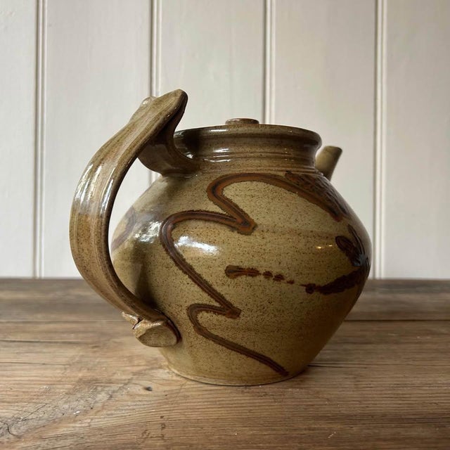 Vintage Danish Studio Pottery Teapot with Dragonfly Glaze Motif Decoration by Elsa Benattar, 1970s For Sale - Image 3 of 7