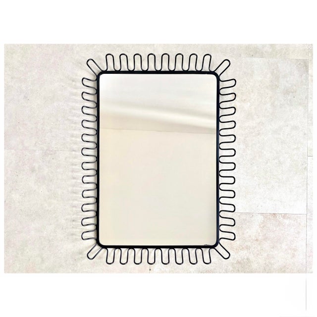 1980s Vintage Sculptural Black Metal Wall Mirror with Graphic Wavy Frame from Ikea, 1980s For Sale - Image 5 of 5
