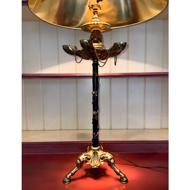Brass Late 20th Century French Gothic Style Patinated Brass Candelabra Lamp For Sale - Image 8 of 12