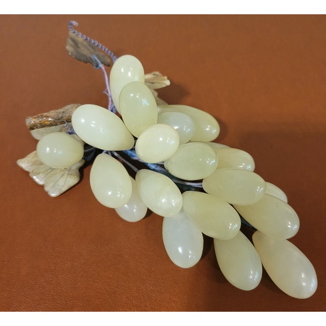 Vintage MCM Stone Green Grape Cluster & Leaves For Sale - Image 4 of 5