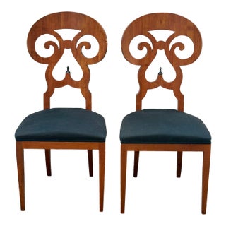 Pair of Vintage Biedermeier Style Walnut Chairs, Italy Circa 1950. For Sale