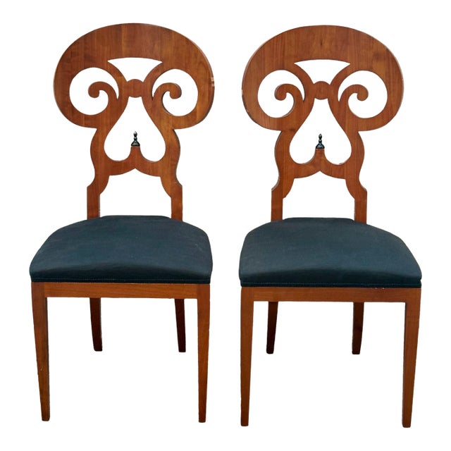 Pair of Vintage Biedermeier Style Walnut Chairs, Italy Circa 1950. For Sale