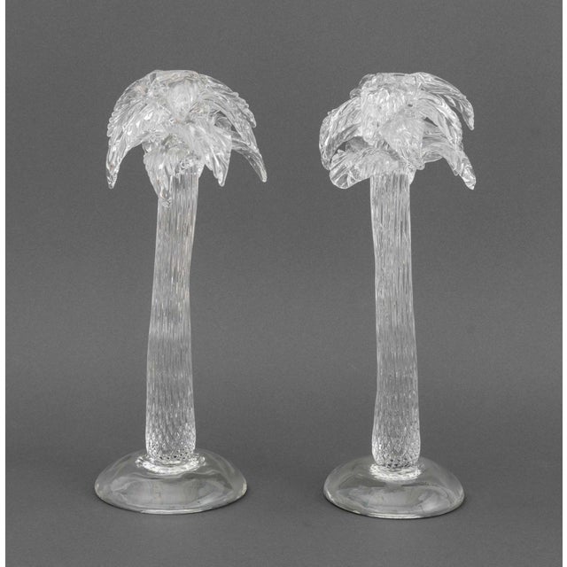 Mid 20th Century Murano Clear Art Glass Palm Tree Candlesticks, 2 For Sale - Image 5 of 10