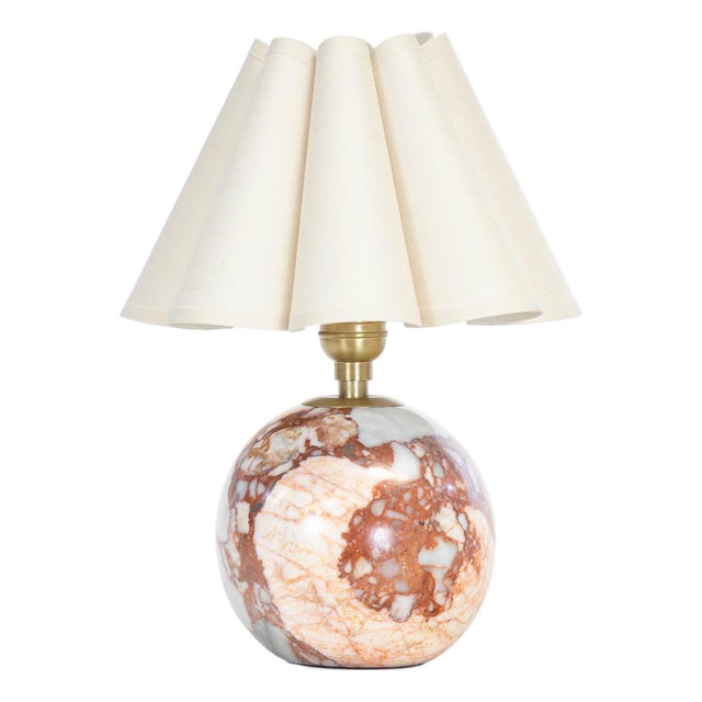 Giorgio Marble Mini Lamp, Natural Brass with Oyster Scalloped Shade For Sale