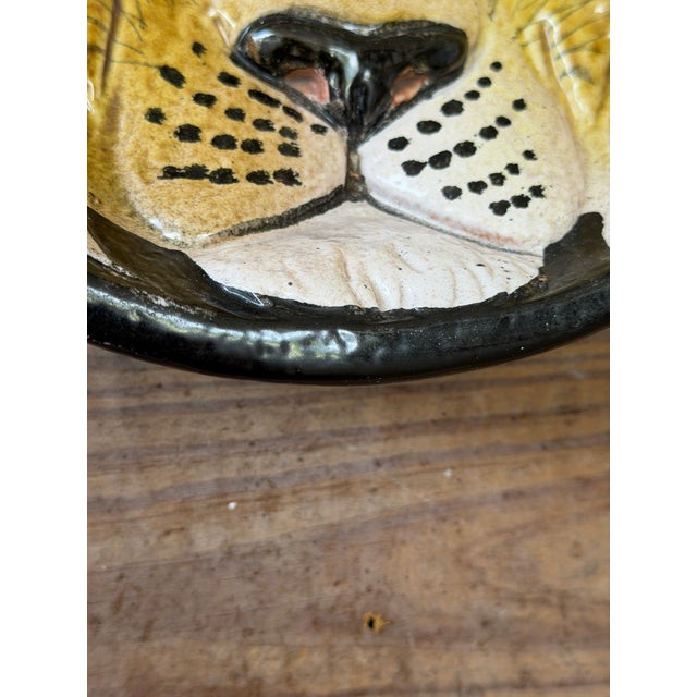 Vintage Italian Glazed Terracotta Lion Wall Plate | Sculptural Ceramic Wall Art For Sale - Image 10 of 11