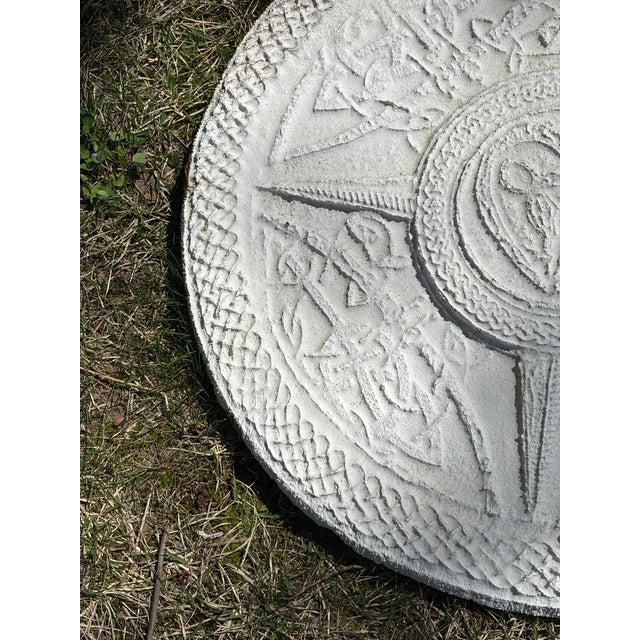 Vintage Celtic Cement Sculpted Bas Relief Wall Hanging, Weathered, Pitted, 1950s For Sale - Image 9 of 12