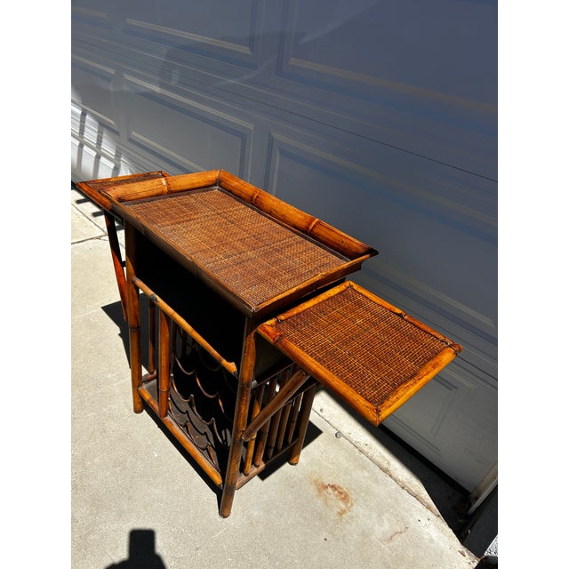 Mid-Century Modern Vintage Bamboo and Rattan Bar Cart For Sale - Image 3 of 6