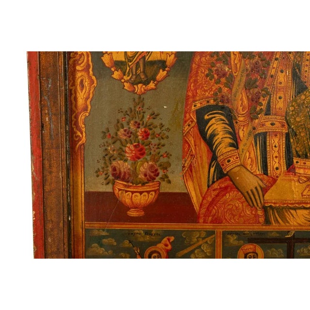 Antique 19th C Greek Orthodox Icon Virgin Mary & Jesus St. George & Dragon 1800 For Sale - Image 13 of 18