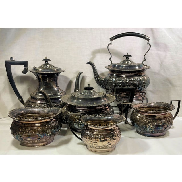 Antique 6 Piece Kentshire Sheffield Silver Plated Tea Set Repousse Tilting 1900s For Sale - Image 11 of 11