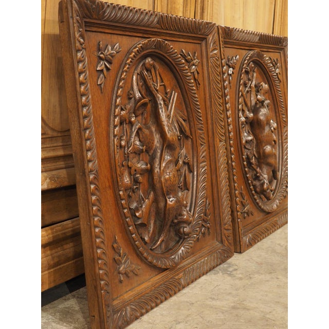 Pair of French Antique Black Forest Panels in Carved Oak, Late 19th Century For Sale - Image 14 of 18