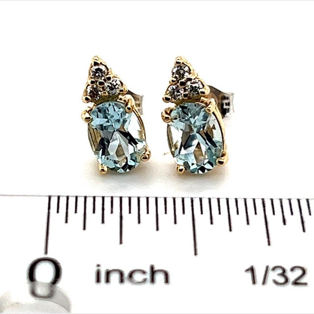 Natural Aquamarine Diamond Earrings 14k Y Gold 1.85 TCW Certified For Sale - Image 12 of 13