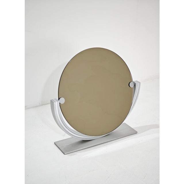 1970s Mid-Century Modern Two-Tone Tilting Table Mirror in Polished Brushed Aluminum, Italy, 1970 For Sale - Image 5 of 12