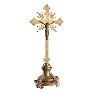 Gilded Bronze Crucifix with Masks and Garlands For Sale
