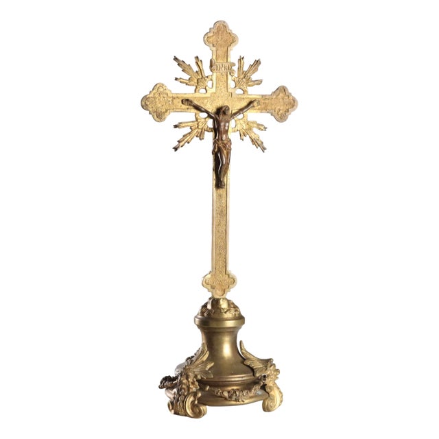Gilded Bronze Crucifix with Masks and Garlands For Sale