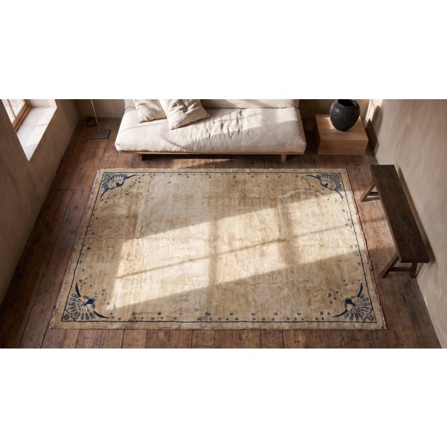 1930s Beige Open Solid Antique Chinese Peking Rug 6' 2" X 9' 0" Handknotted Wool Carpet For Sale In New York - Image 6 of 8