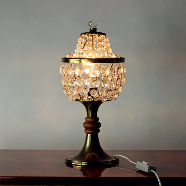 Brass & Crystal Table Lamp from Osvetľovacie Sklo, Czechoslovakia, 1970s For Sale - Image 11 of 11