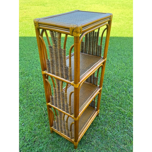 Bentwood Rattan & Bamboo Woven 3-Shelf Open Etagere Bookcase For Sale - Image 6 of 12