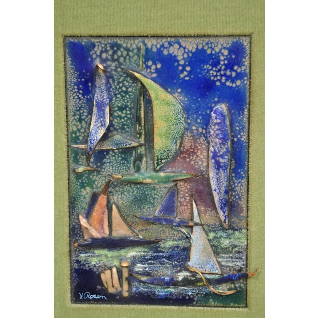 Mid-Century Modern Vintage Mid Centuy Modern Enameled Copper Clipper Ship Art Painting by M. Rosen For Sale - Image 3 of 12