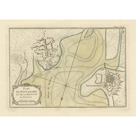 Antique Map of Hondarribia Near the Bidasoa River, 1764 For Sale