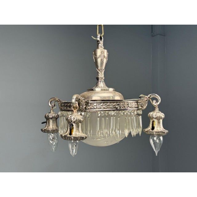 Victorian French Victorian, Chandelier, Etched Glass, Silver Plated, 19th Century For Sale - Image 3 of 17