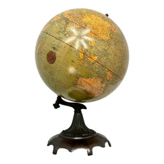 Vintage 1930s Canadian School 12 Inch Terrestrial Globe - Library Atlas With Bronzed Cast Iron Base For Sale