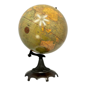Vintage 1930s Canadian School 12 Inch Terrestrial Globe - Library Atlas With Bronzed Cast Iron Base