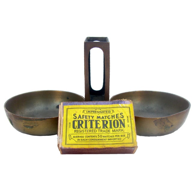 Mid 20th Century Vintage Brass Match Strike / Ashtray & Matchbox For Sale - Image 5 of 5