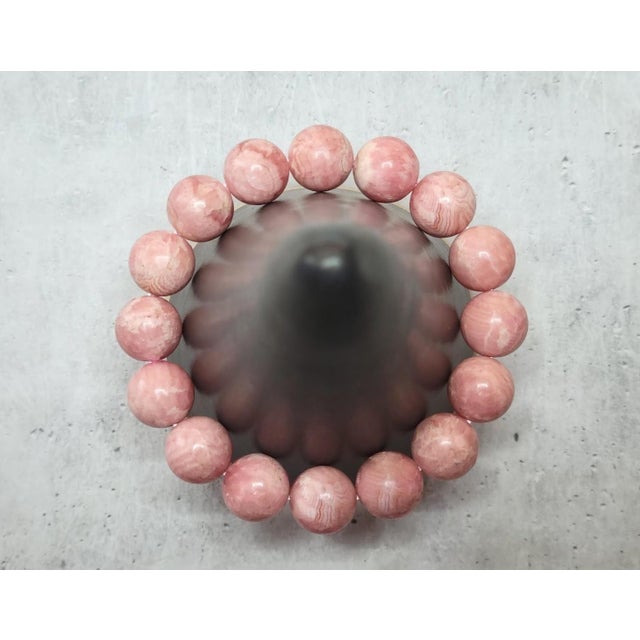 Natural Rose Rhodochrosite Stretch Beaded Bracelet With Pink Matrix, 9" Long For Sale - Image 4 of 9