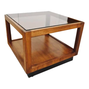 Motivated Seller: 1960s Mid-Century Modern Smoked Glass Walnut Cube Table Attributed to Adrian Pearsall