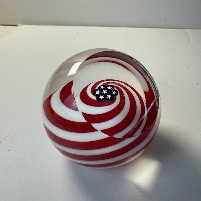 Old Glory Ges Glass Swirl Paperweight Patriotic Art Piece For Sale - Image 10 of 14