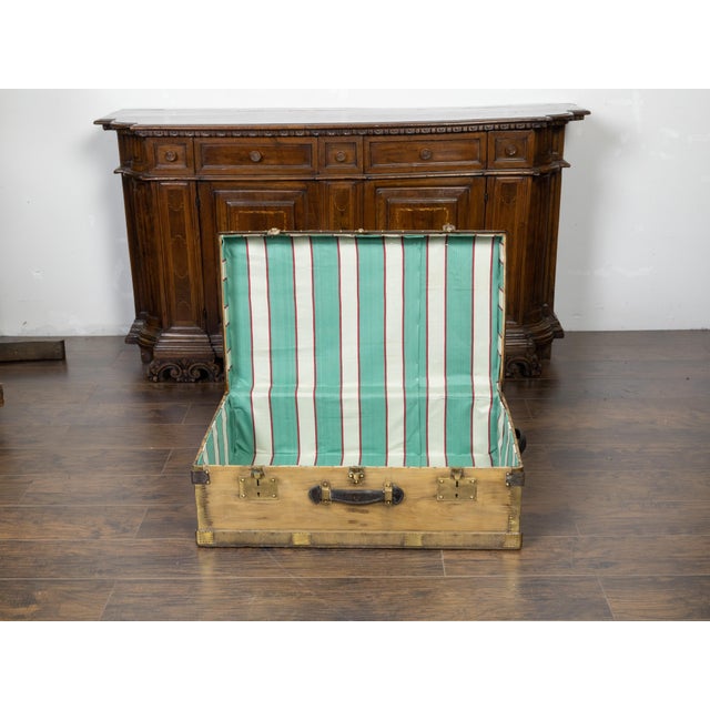Early 20th Century French 1930s Lavolaille Pine Trunk with Maker's Label and Monogram For Sale - Image 5 of 12