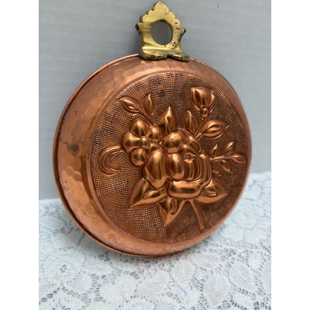 1960s Vintage Hammered Copper Rose Pattern Jello Mold For Sale - Image 5 of 9