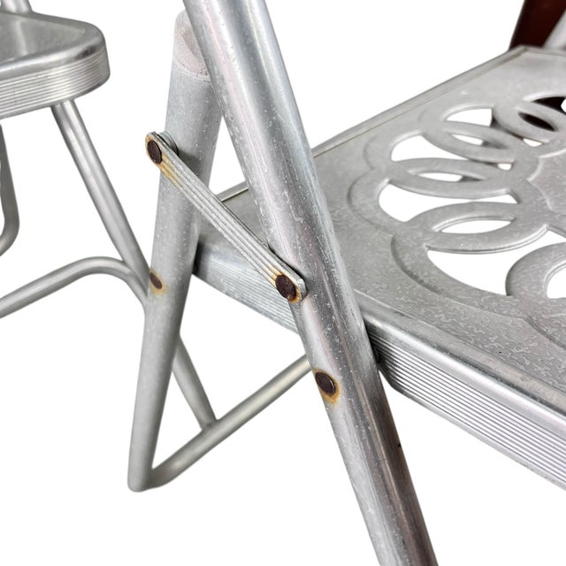 Vintage Aluminum Folding Metal Chairs - Set of 4 For Sale - Image 11 of 11