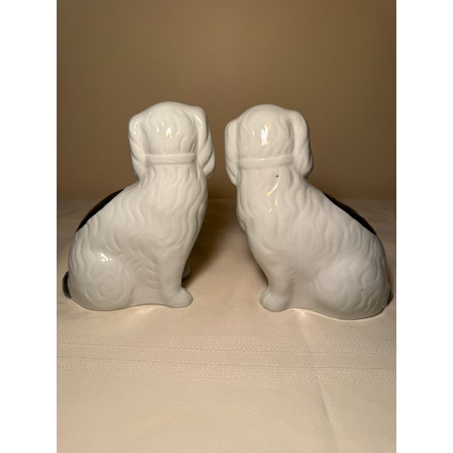 1980s Andrea by Sadek Staffordshire Style Black & White Porcelain Spaniel Dogs - Pair For Sale - Image 9 of 10