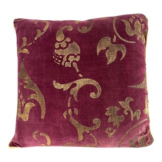 Nomi Design Stenciled Velvet Pillow With Silk Back, Colonial Style For Sale