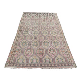 Mid 20th Century Pink Pale Colors Vintage Handmade Turkish Kilim Embroidery Area Rugs For Sale