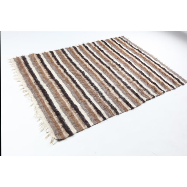 Textile Mid 20th Century Handwoven Tribal Modern Stripe Kilim – Wool Flatweave Art Rug -4' X5' 7'' For Sale - Image 7 of 12