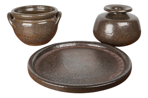 Mid-Century Modern German Studio Pottery Vessels, Plate, Vase, Bowl from Rudi Stahl, 1960s, Set of 3