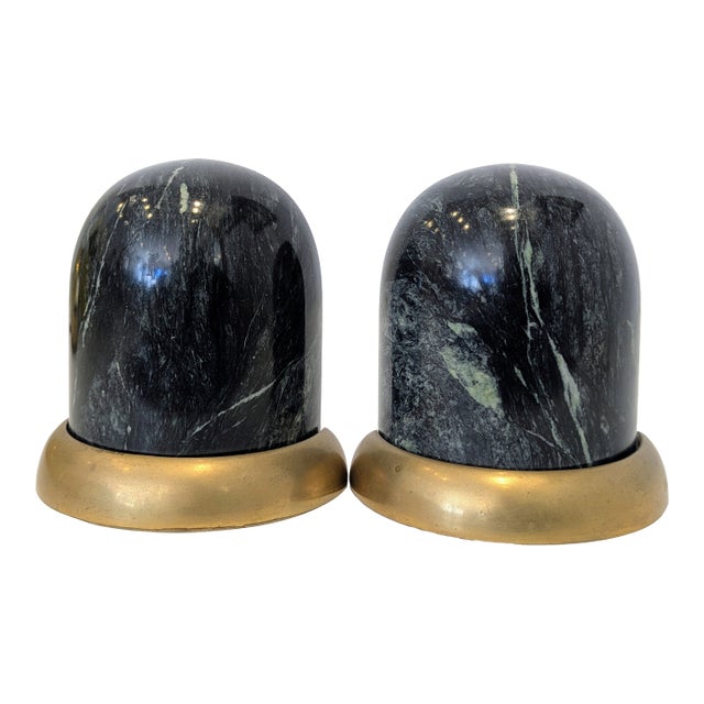 Italian Postmodern Marble & Brass Bookends, 1980s Geometric Design For Sale